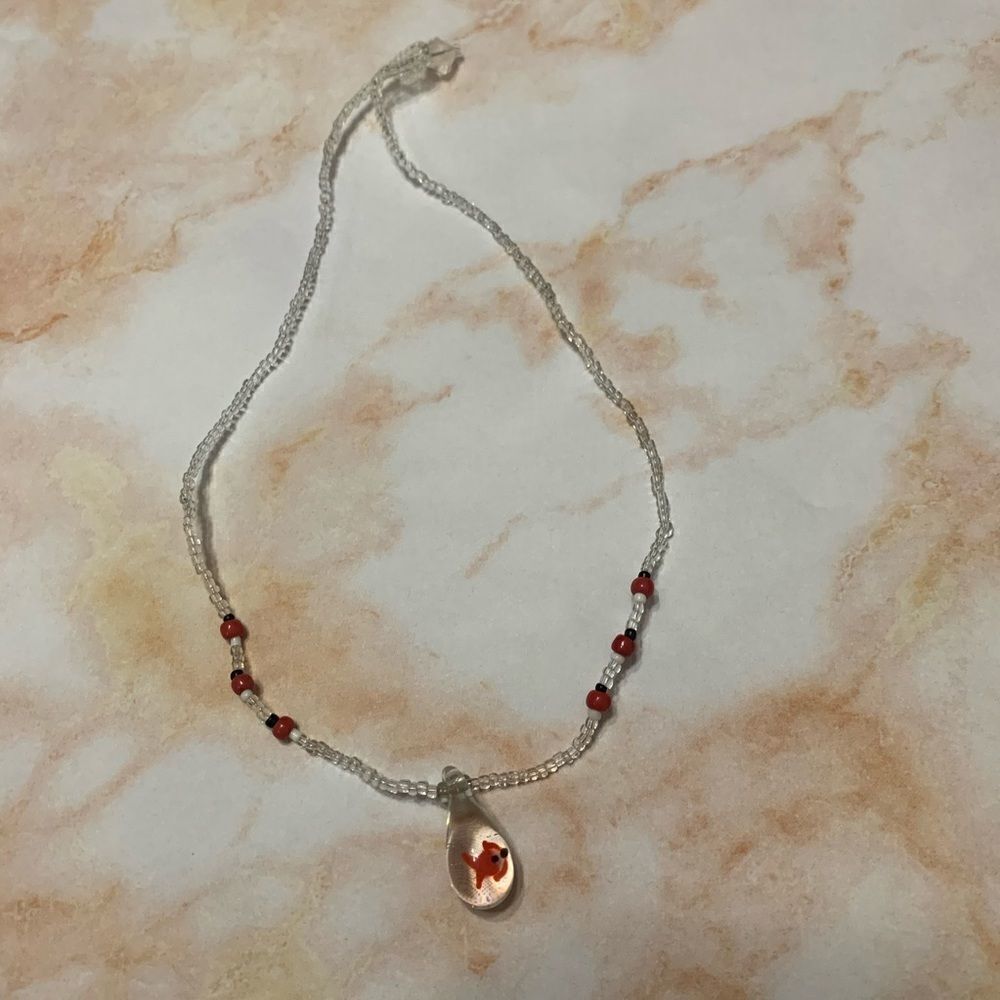 Handmade Glass Goldfish in a Bag Necklace‎